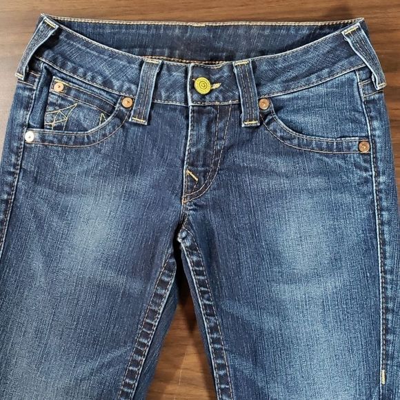 True Religion Joey Yellow‎ Hardware Twisted Hems Straight Leg Jeans USA Made 28 - Picture 2 of 8
